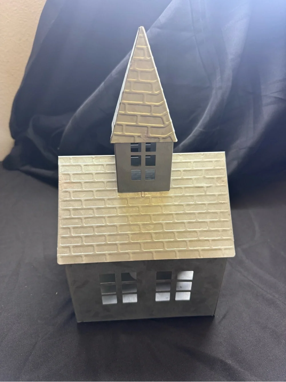 Neutral Gray Metal Church Lantern with Steeple